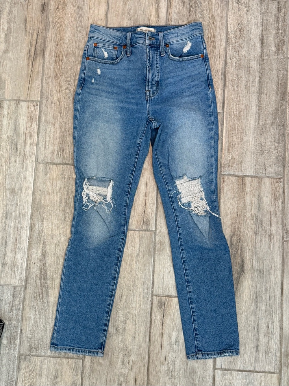 Madewell High-Rise Distressed The Perfect Vintage Jean Medium Blue Jeans